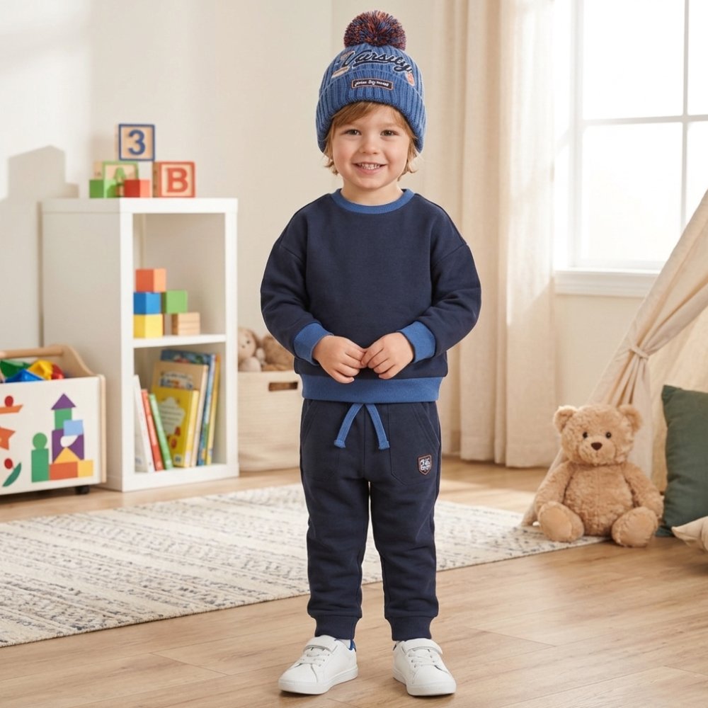 J16610: Boys Sweatshirt & Jog pant Outfit With True Knit Beanie (2-4 Years) J16610: Boys Sweatshirt & Jog pant Outfit With True Knit Beanie (2-4 Years)